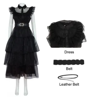 Abito da mercoledì per donna Costume cosplay per ragazza Moda Aldult Kid Up Cintura in pizzo nero Party Princess Frock Set Bambi