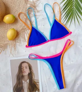 Bikini a contrasto di colore Donna 2023 Estate a due pezzi con scollo a V Costume da bagno a triangolo Reggicalze senza schienal