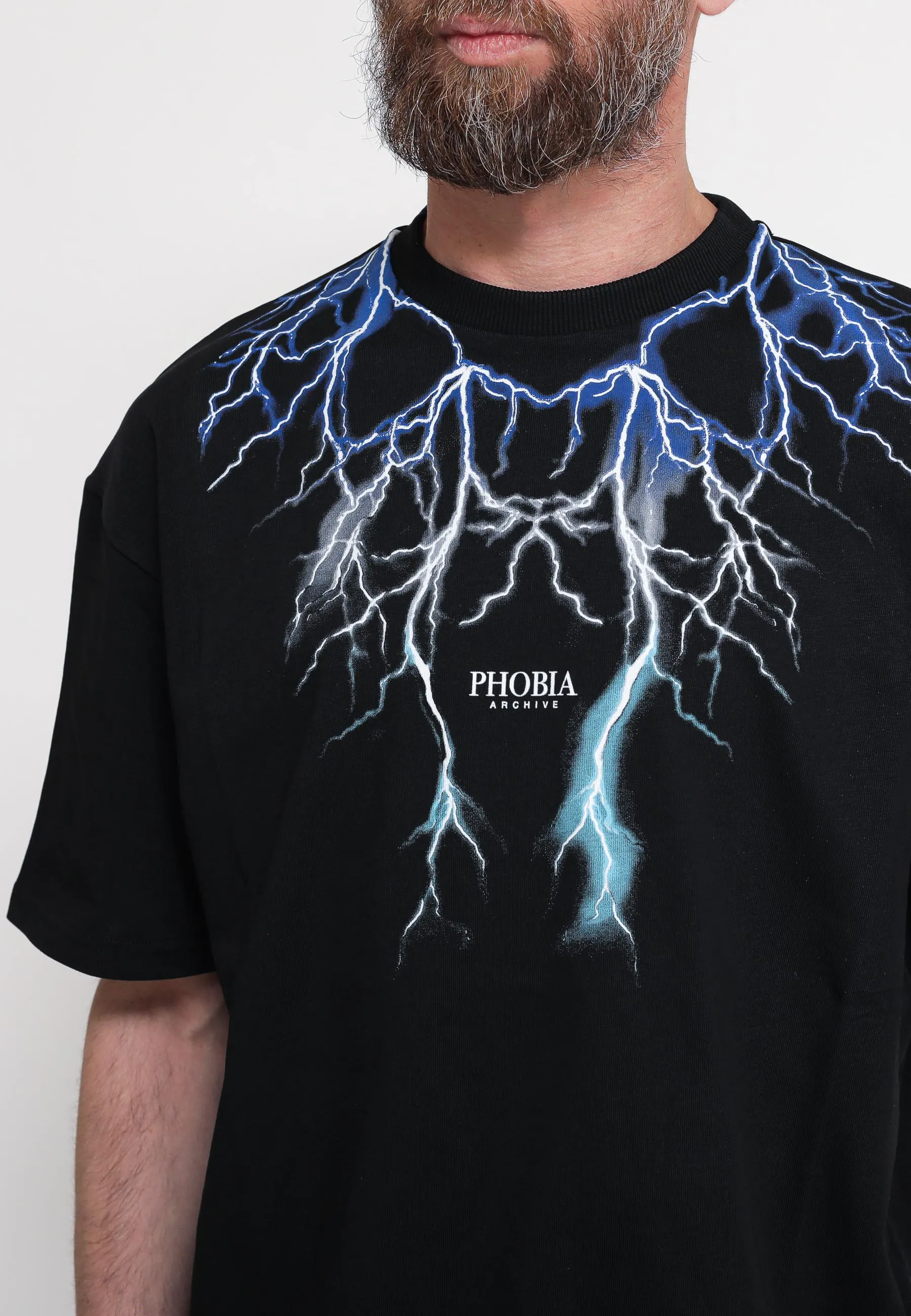 Black T-Shirt Whit Blue Grey Lightblue Lightning