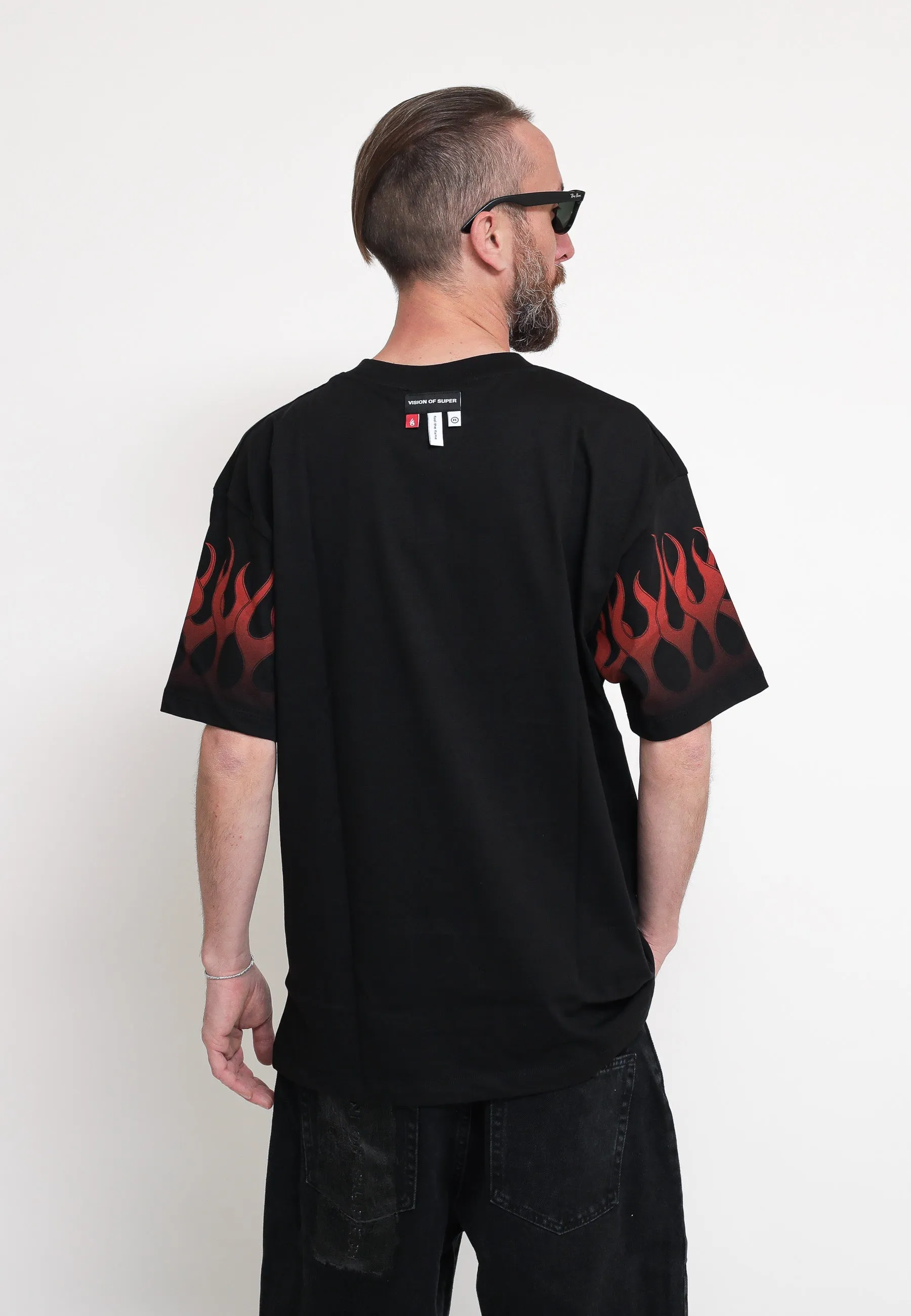 Black T-Shirt Whit Red Flames