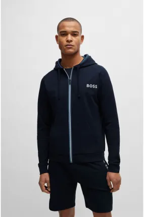 BOSS - Felpa con cappuccio, zip e logo in spugna di cotone