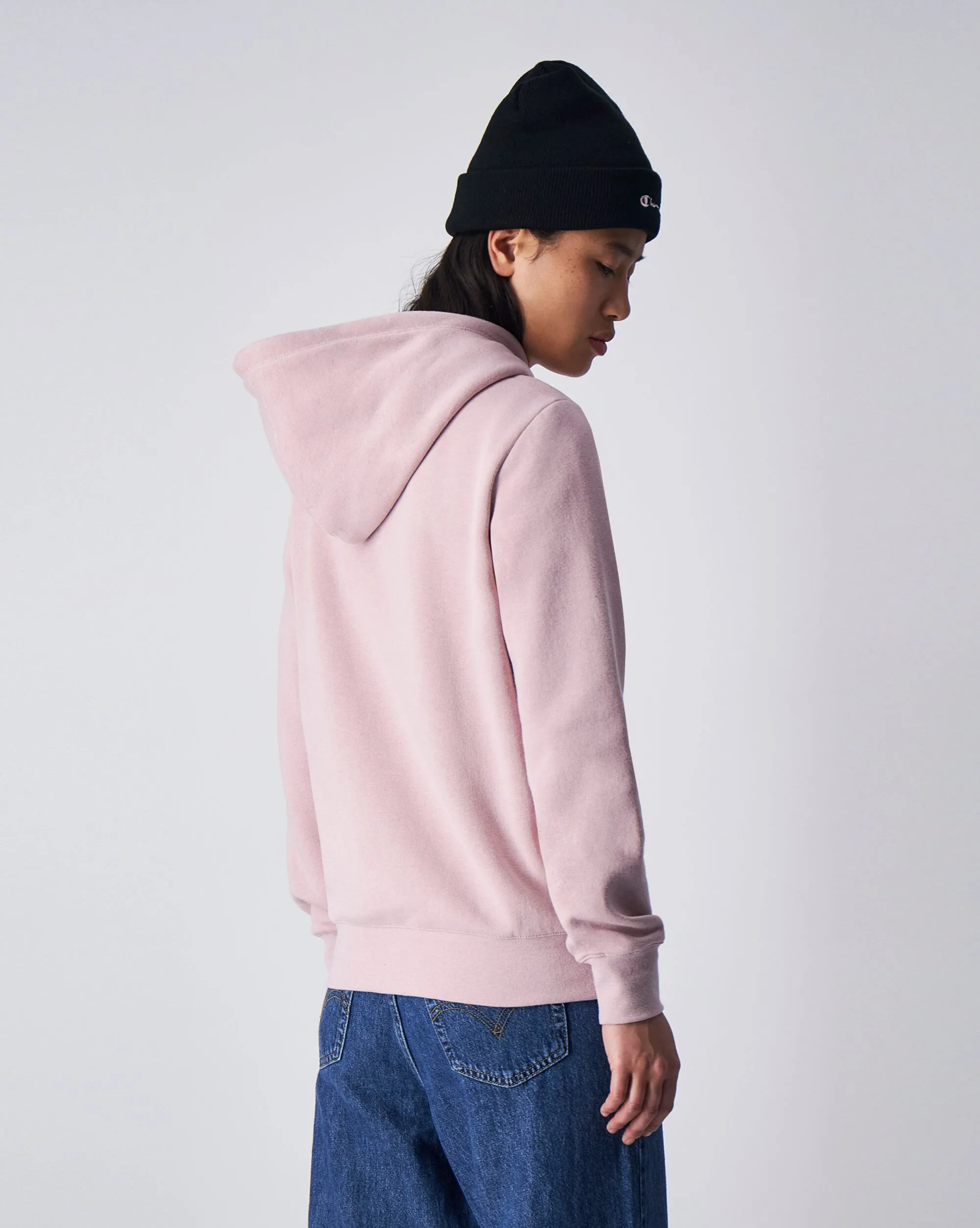 Champion Felpa Con Cappuccio in Fleece Misto Cotone Mini Logo Rosa Donna