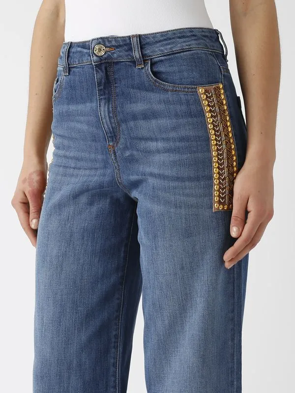 Jeans donna Nenette in cotone stretch con strass Denim Medio