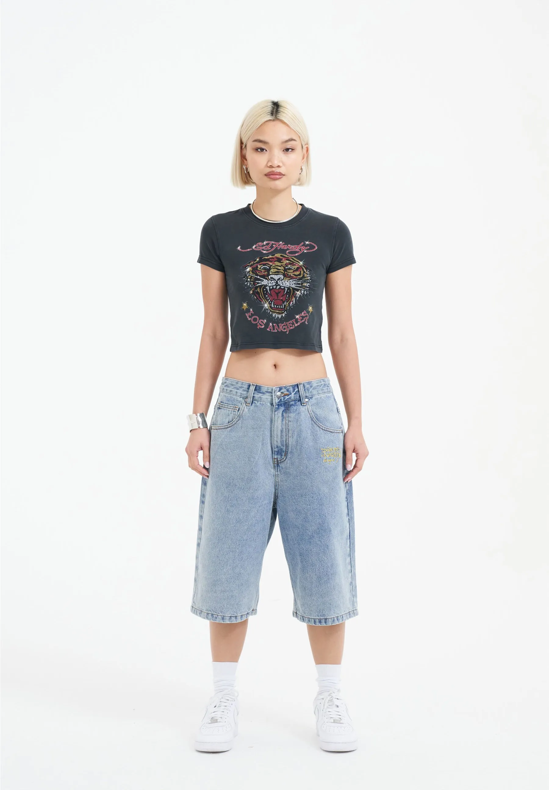 LA-ROAR-TIGER DIAMANTE CROPPED   - T-shirt con stampa