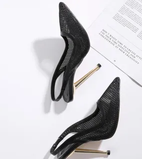 Nuovi 12 cm Ultra High Heels Women Pumps Sandali Fashion Hollow Out Mesh Slingbacks Scarpe estive con tacco sottile Office Lady