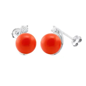 Orecchini con corallo rosso mediterraneo Ø 8mm e diamanti