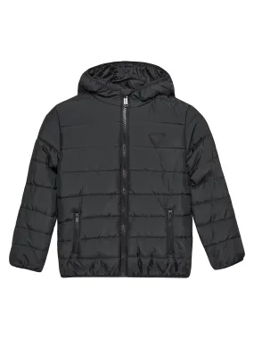 Piumino zip con cappuccio in nylon nero