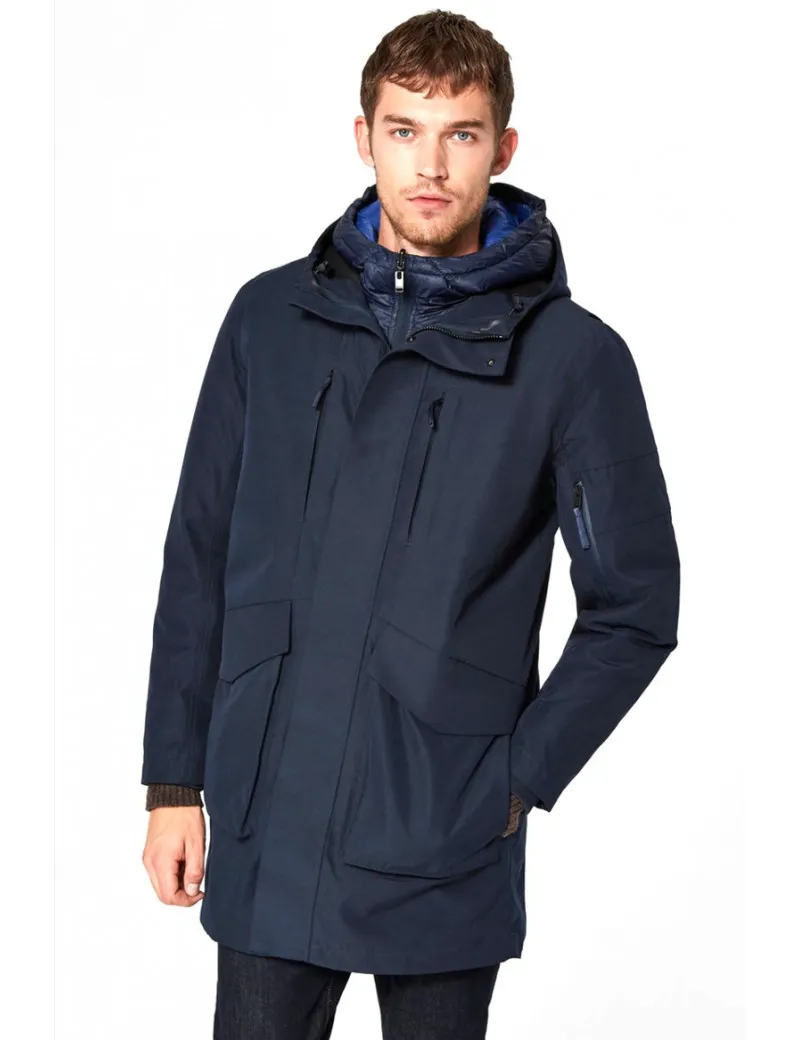 SELECTED HOMME parka uomo blu 2 in 1 con piumino