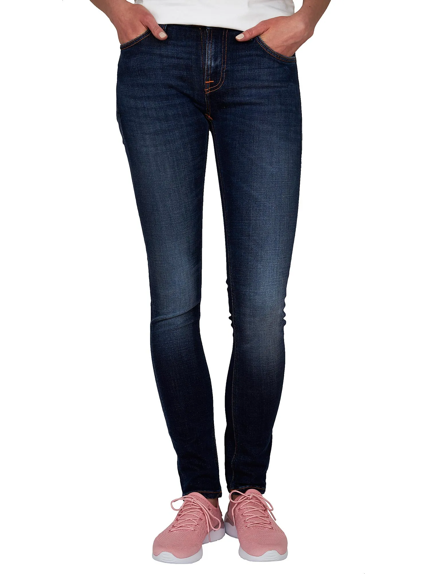 Skinny Fit women's jeans in stretch washed denim blue color