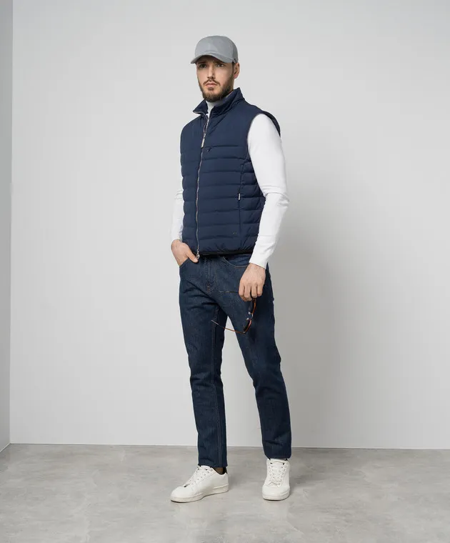 Stefano Ricci Gilet in piumino blu con logo MDJ4100100PL001H