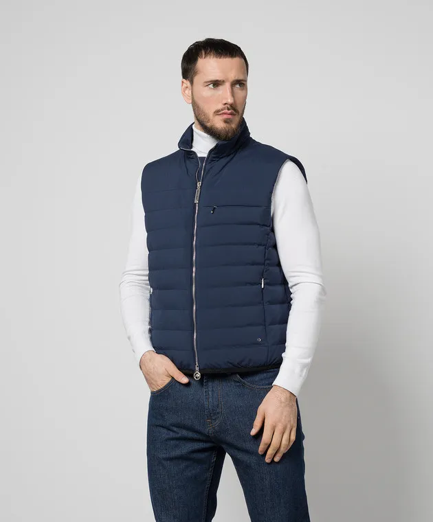 Stefano Ricci Gilet in piumino blu con logo MDJ4100100PL001H