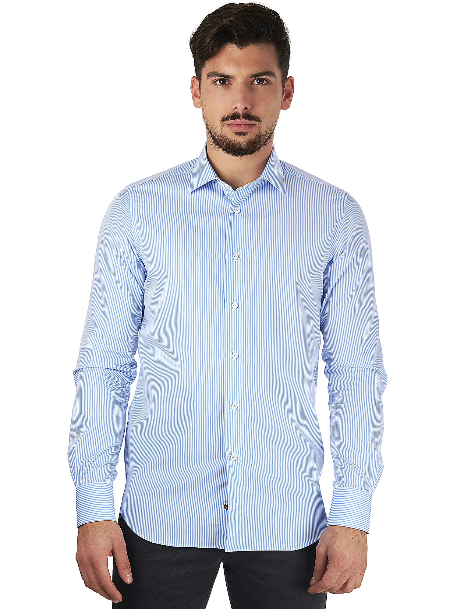 Striped sky blue classic shirt for men