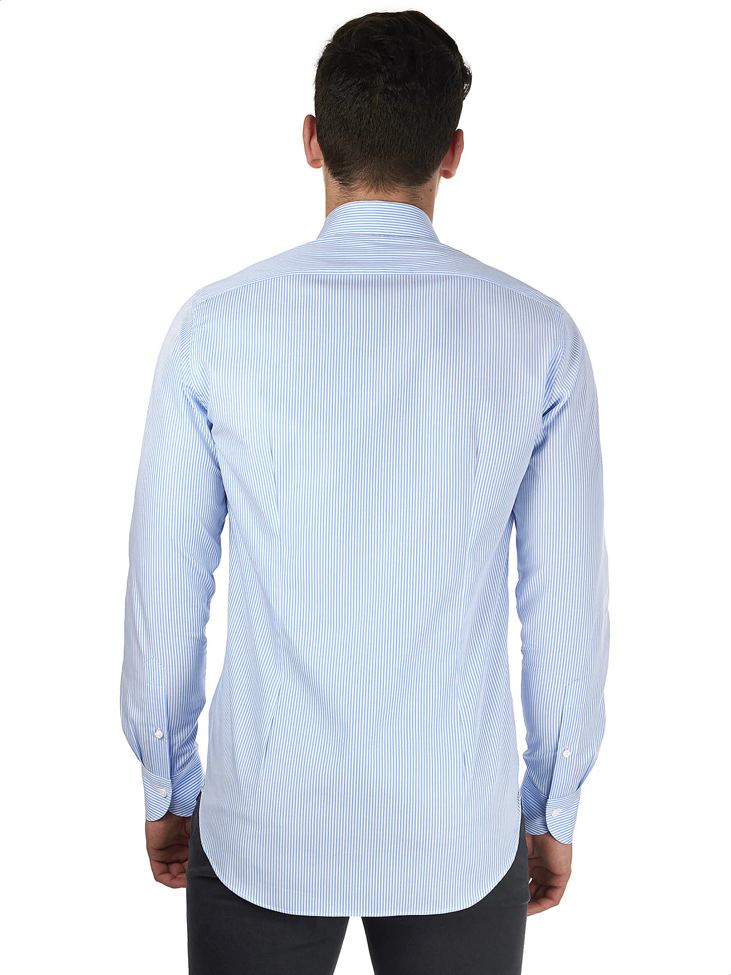 Striped sky blue classic shirt for men