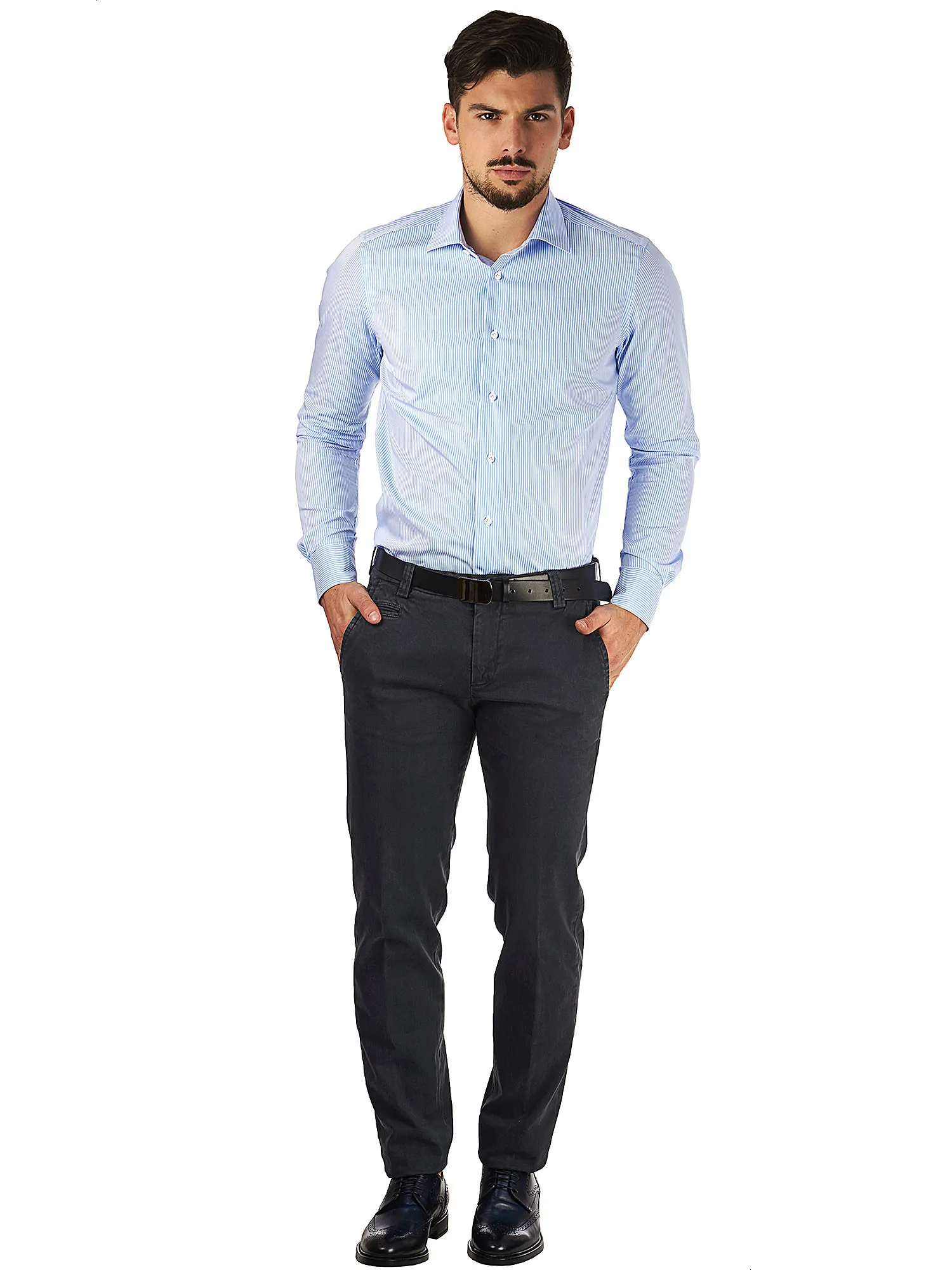 Striped sky blue classic shirt for men