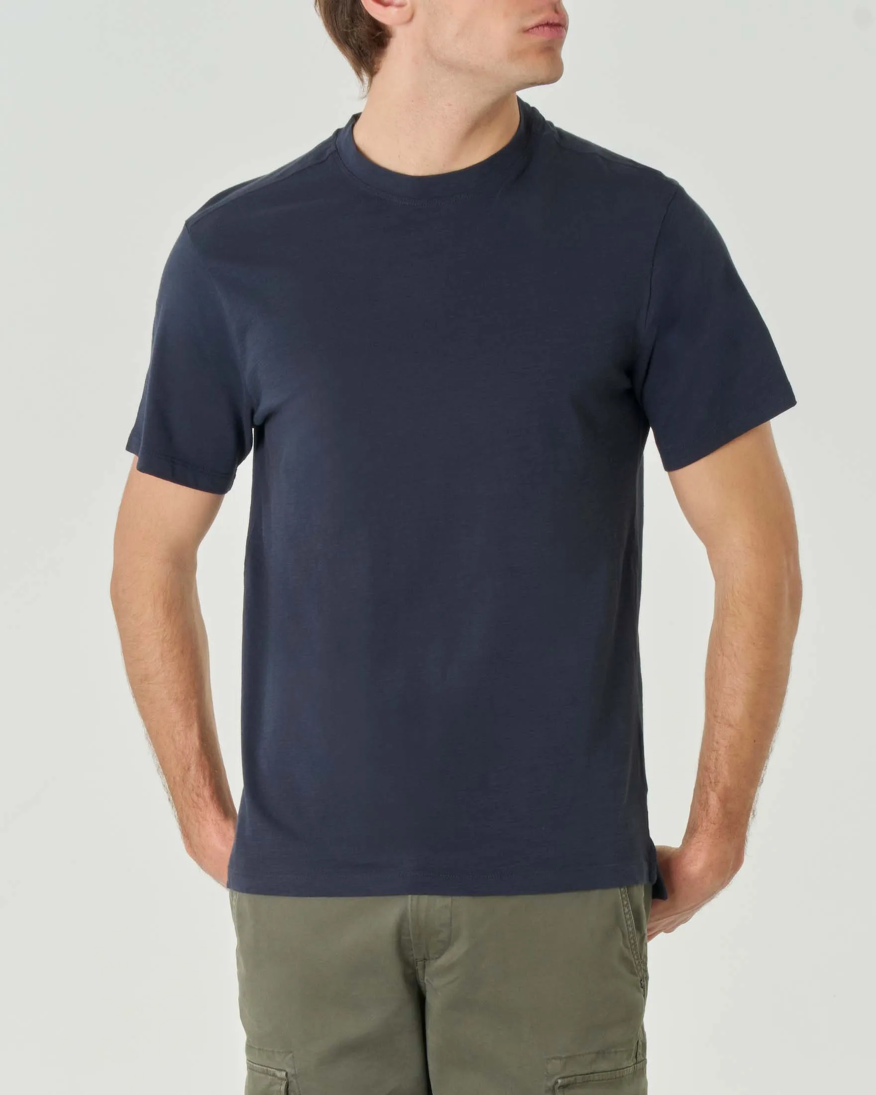 T-shirt blu mezza manica in jersey di cotone fiammato