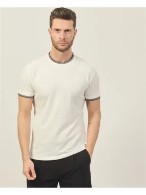 T-shirt girocollo Yes Zee in cotone con righino a contrasto