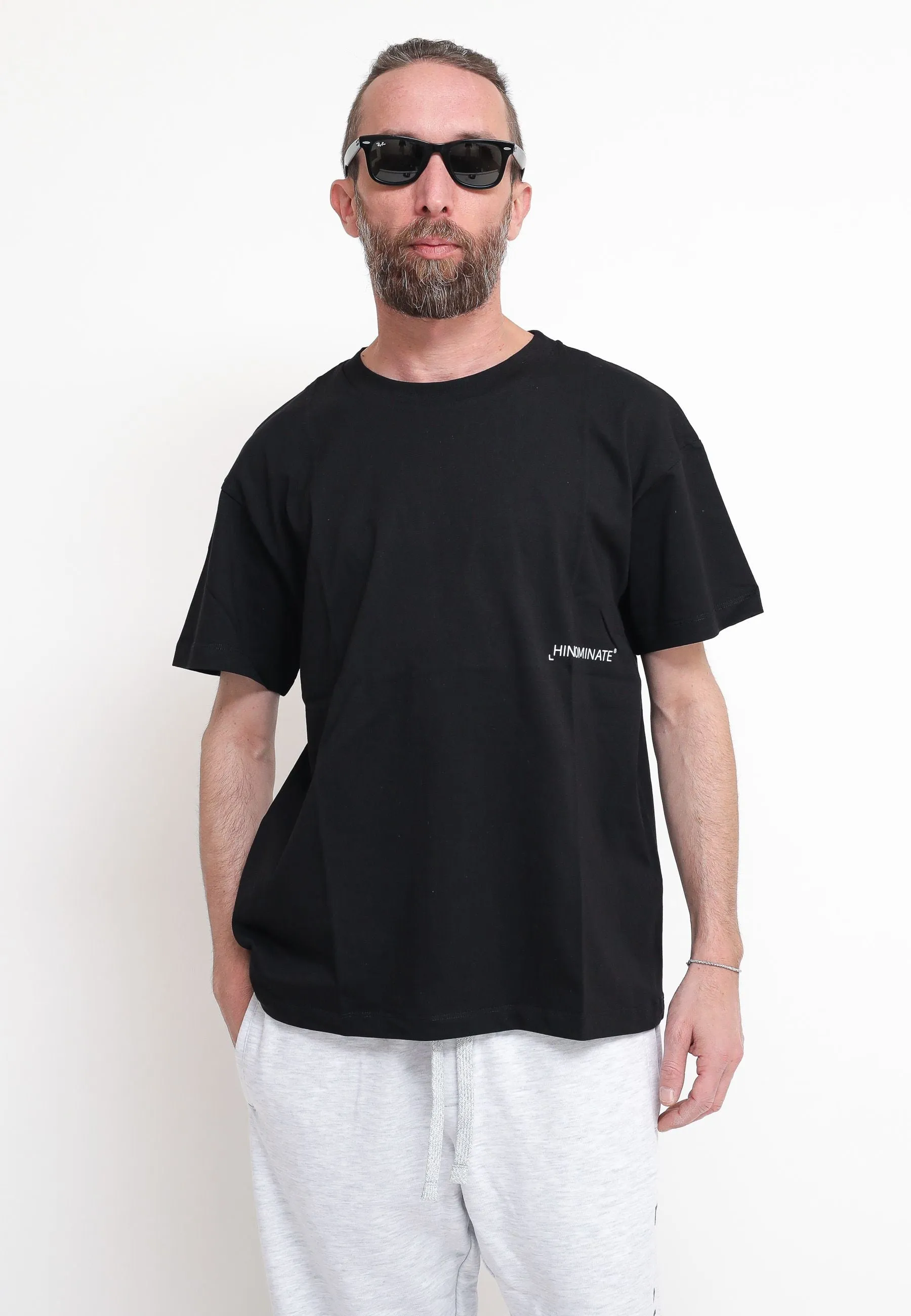 T-Shirt In Jersy Mezza Manica Con Stampa - Nero