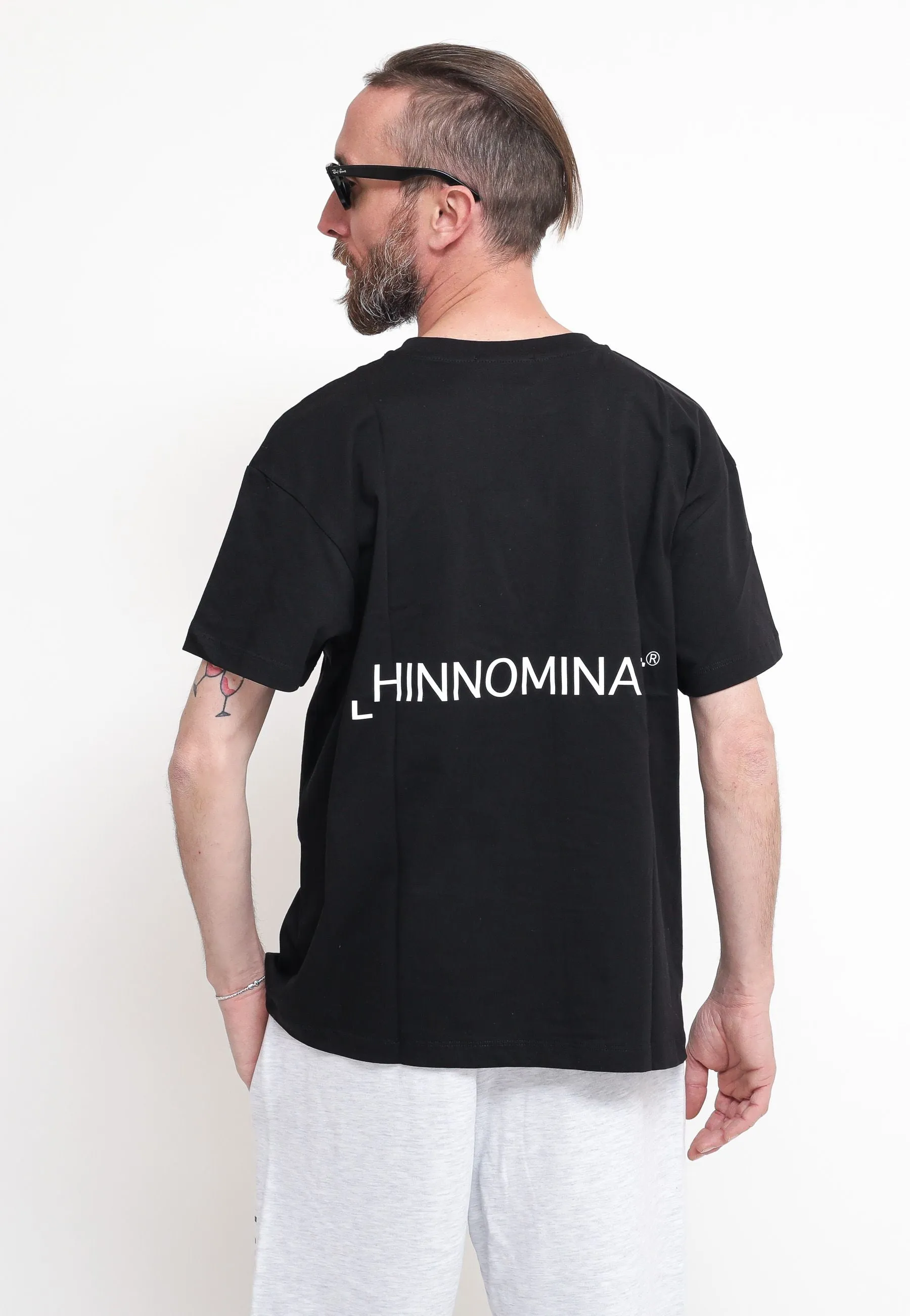 T-Shirt In Jersy Mezza Manica Con Stampa - Nero