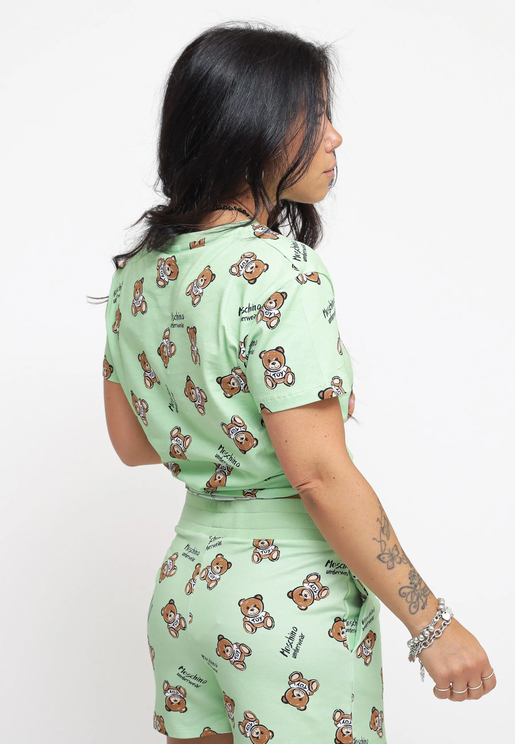 Teddy Bear Print Stretch Jersey T-Shirt - Green